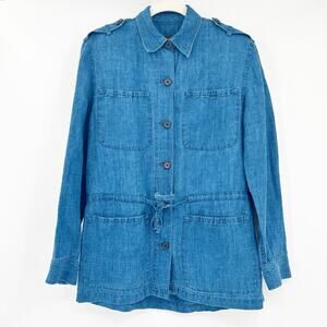 Lauren Ralph‎ Lauren Womens Vintage Beachy 100% Linen Chambray Button Up Shirt S